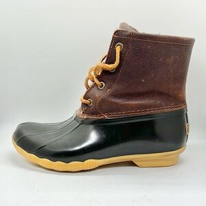 Sperry Top Sliders Brown Leather and Black Duck Boots Shoes Size women’s 6